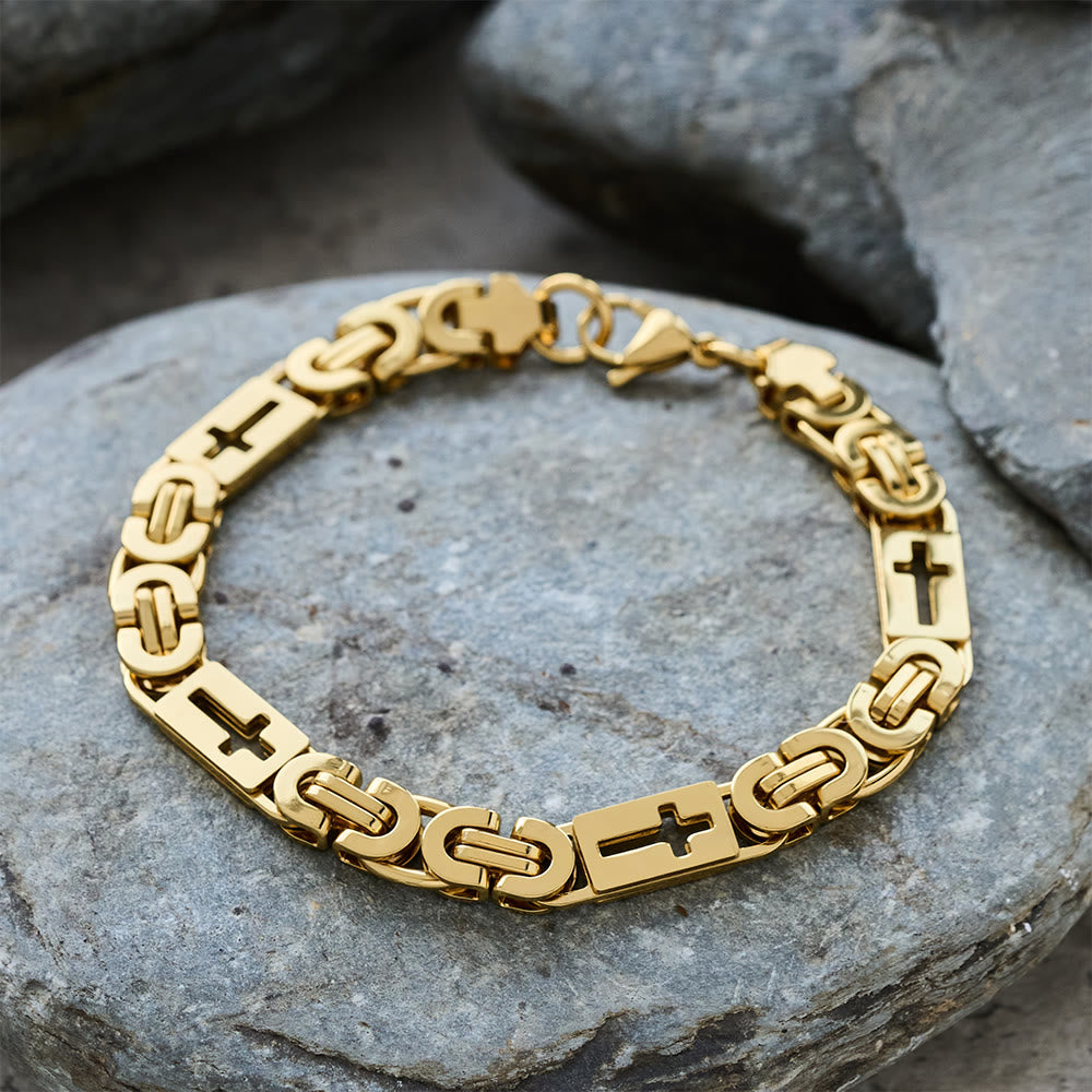 Tri - Color Cross - Embedded Chain Necklace & Bracelet: Bold Faith Statement