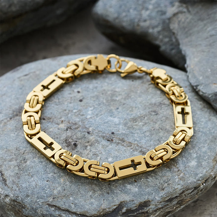 Tri - Color Cross - Embedded Chain Necklace & Bracelet: Bold Faith Statement