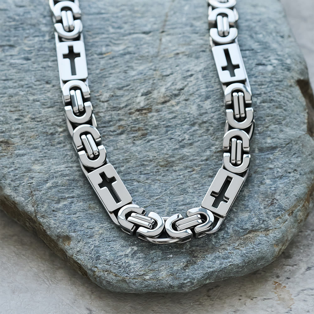 Tri - Color Cross - Embedded Chain Necklace & Bracelet: Bold Faith Statement