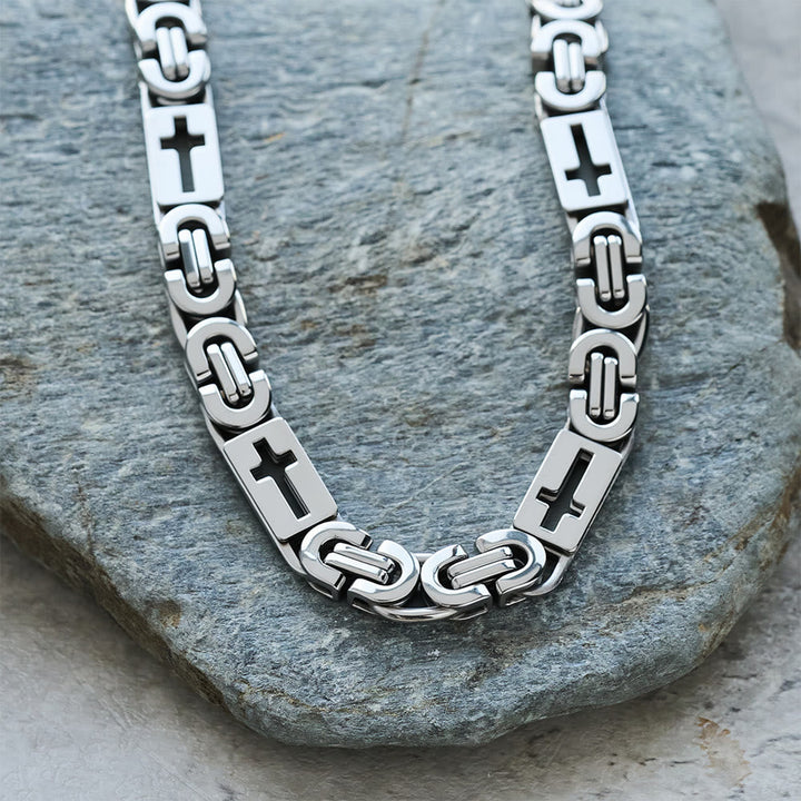 Tri - Color Cross - Embedded Chain Necklace & Bracelet: Bold Faith Statement