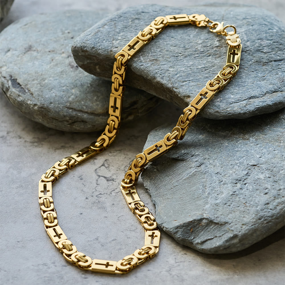 Tri - Color Cross - Embedded Chain Necklace & Bracelet: Bold Faith Statement