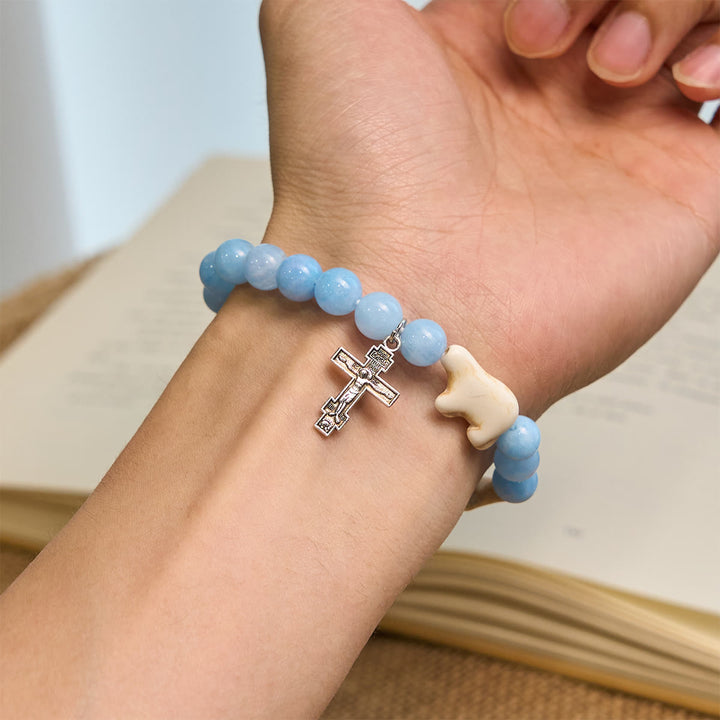 Blue Bead Polar Bear Handmade Cross Bracelet: Save Our Polar Bears