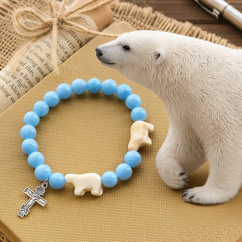 Blue Bead Polar Bear Handmade Cross Bracelet: Save Our Polar Bears