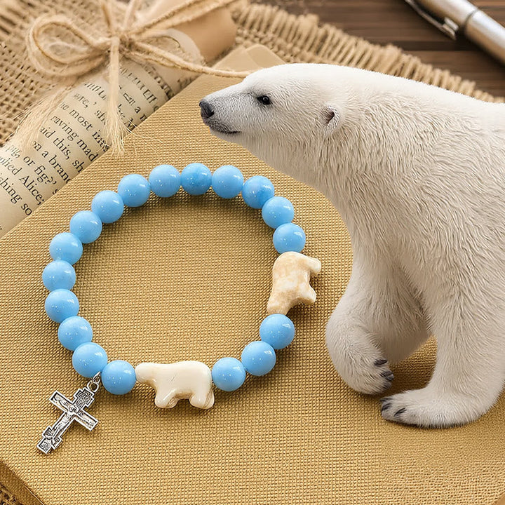 Blue Bead Polar Bear Handmade Cross Bracelet: Save Our Polar Bears