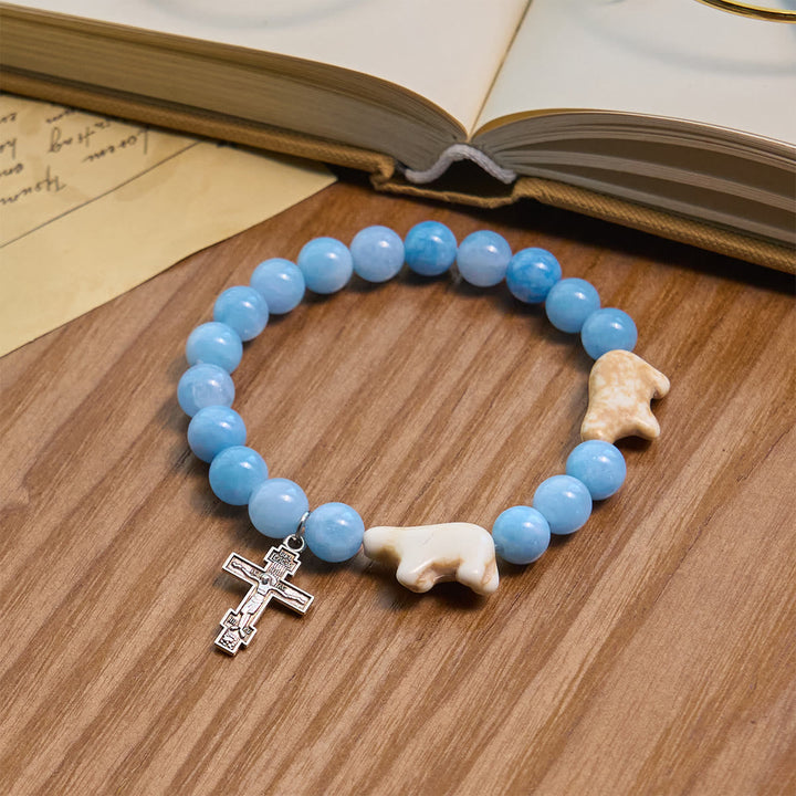 Blue Bead Polar Bear Handmade Cross Bracelet: Save Our Polar Bears