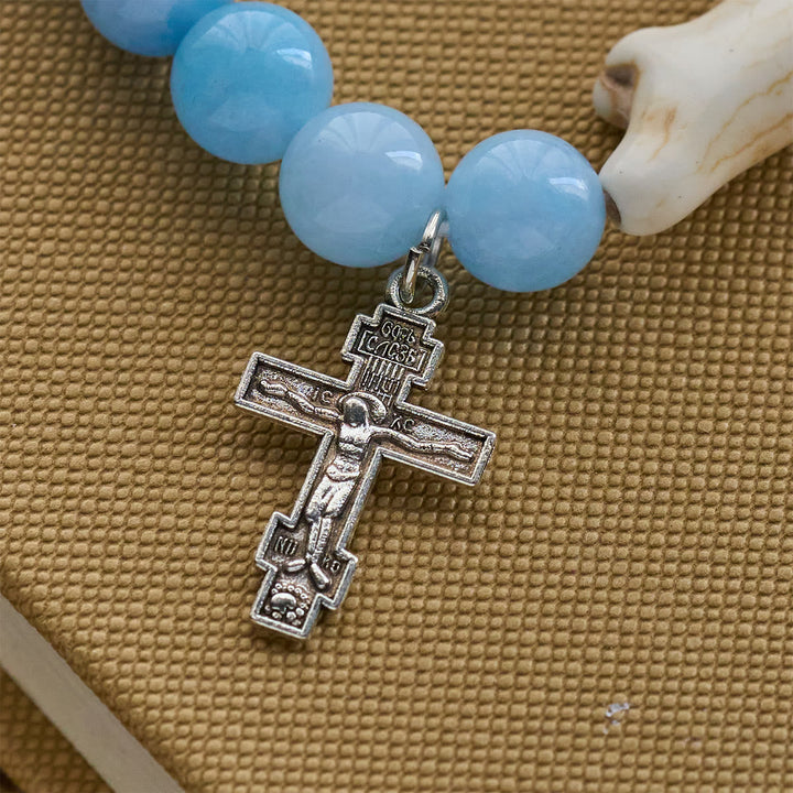 Blue Bead Polar Bear Handmade Cross Bracelet: Save Our Polar Bears
