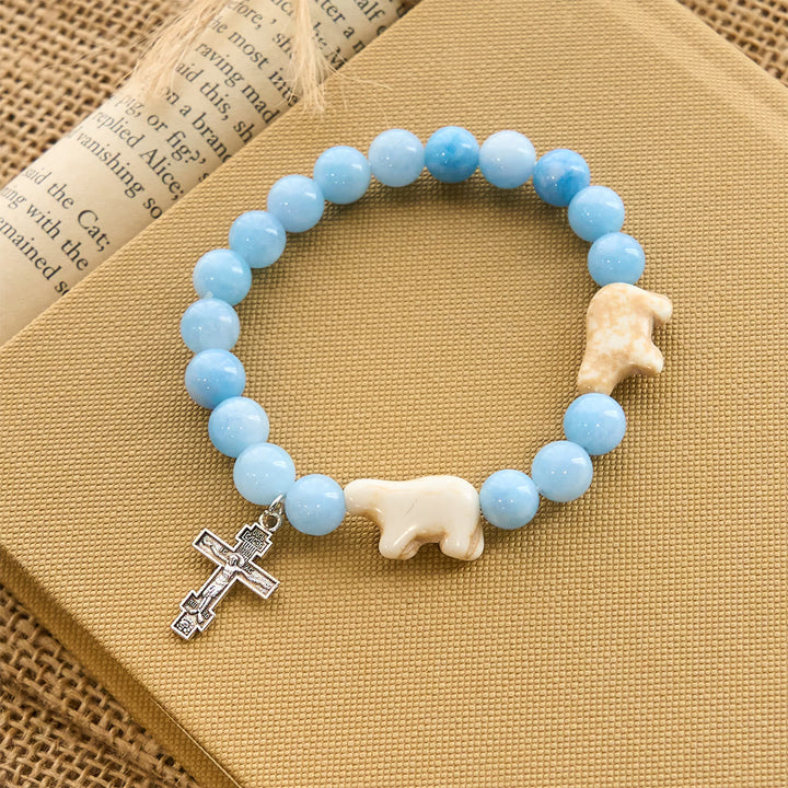 Blue Bead Polar Bear Handmade Cross Bracelet: Save Our Polar Bears