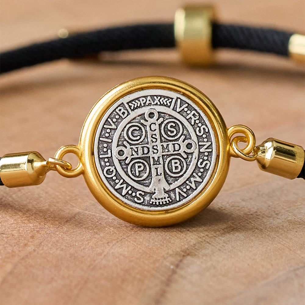 St. Benedict Medal Black Rope Cord Adjustable Bracelet