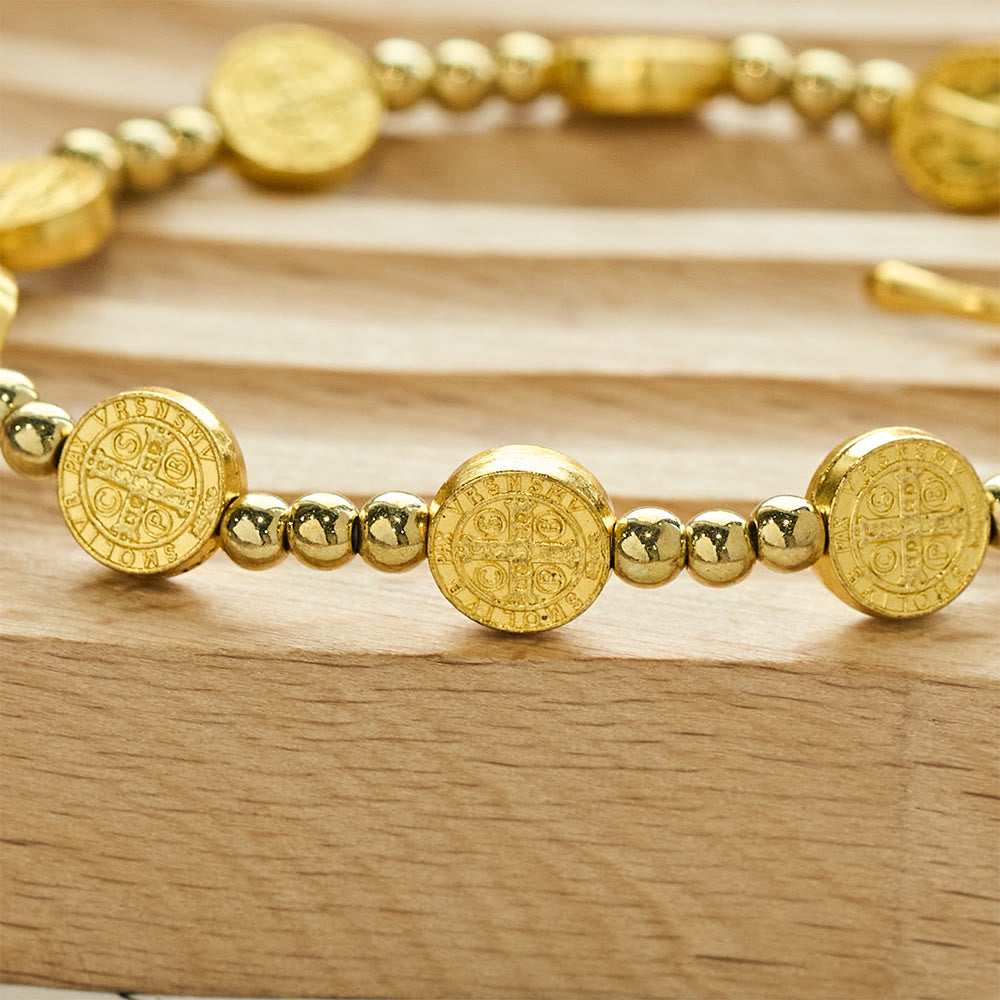 Gold-tone St. Benedict Cross Stretch Bracelet