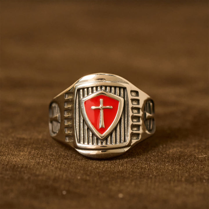 Templar Shield Cross Ring - A Sacred Emblem of Valor and Faith