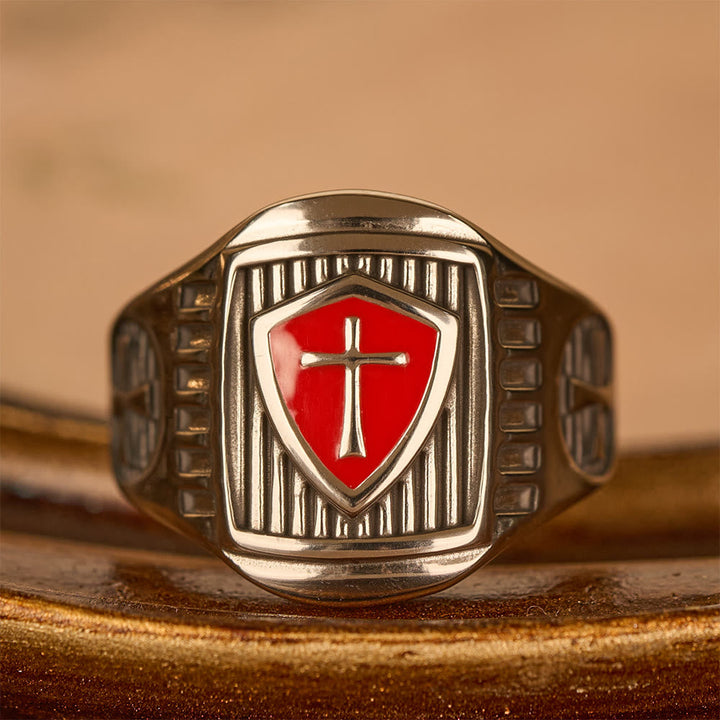 Templar Shield Cross Ring - A Sacred Emblem of Valor and Faith