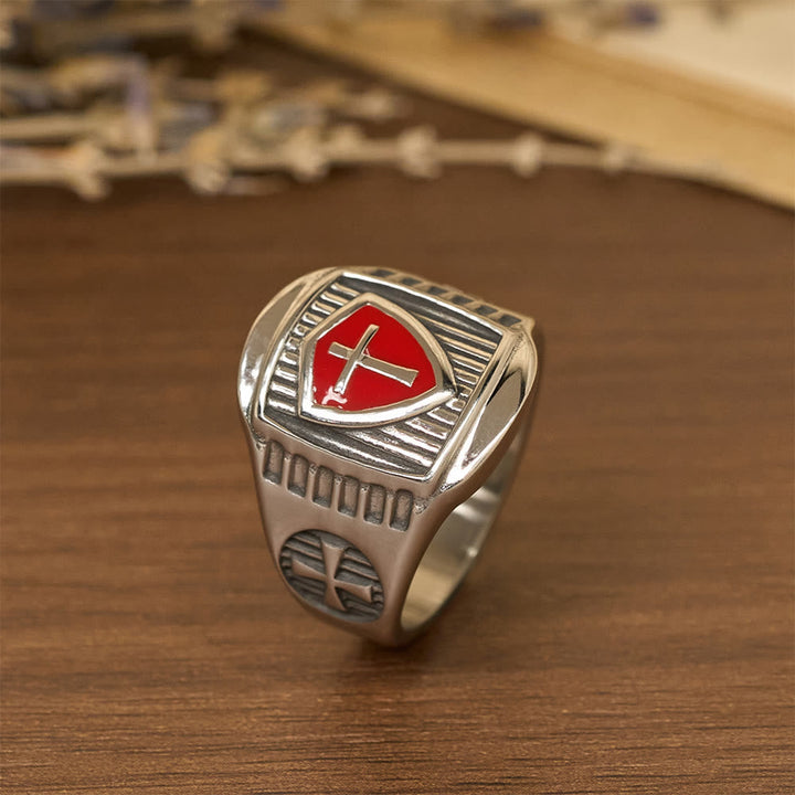 Templar Shield Cross Ring - A Sacred Emblem of Valor and Faith