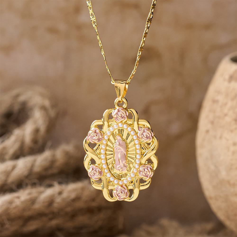 Rose Accent Our Lady Oval Necklace: A Daily Reminder of Her Intercession