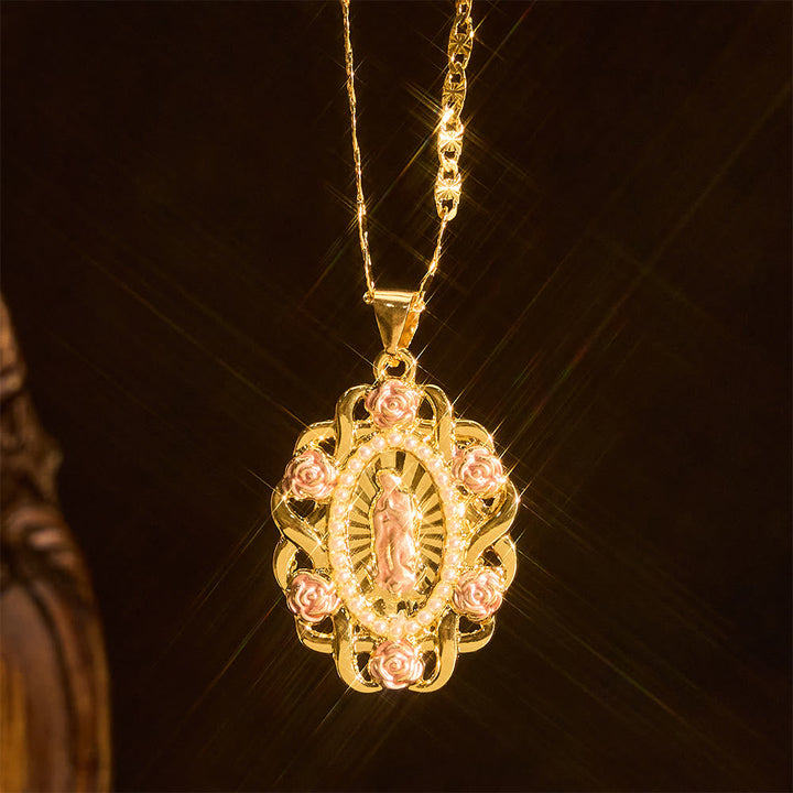 Rose Accent Our Lady Oval Necklace: A Daily Reminder of Her Intercession