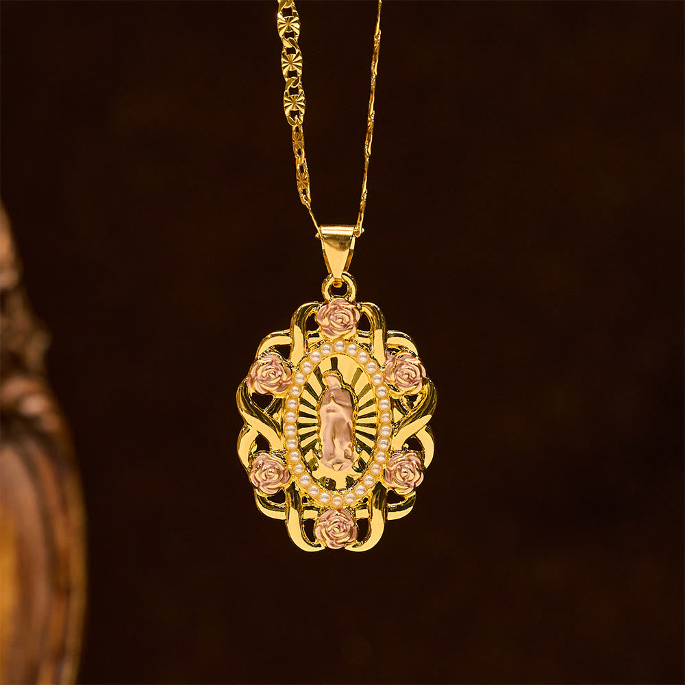 Rose Accent Our Lady Oval Necklace: A Daily Reminder of Her Intercession