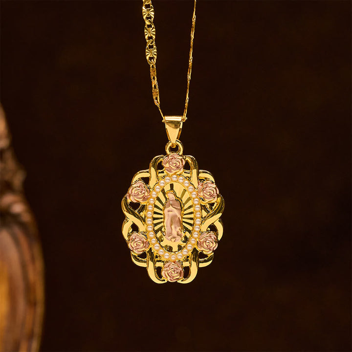 Rose Accent Our Lady Oval Necklace: A Daily Reminder of Her Intercession
