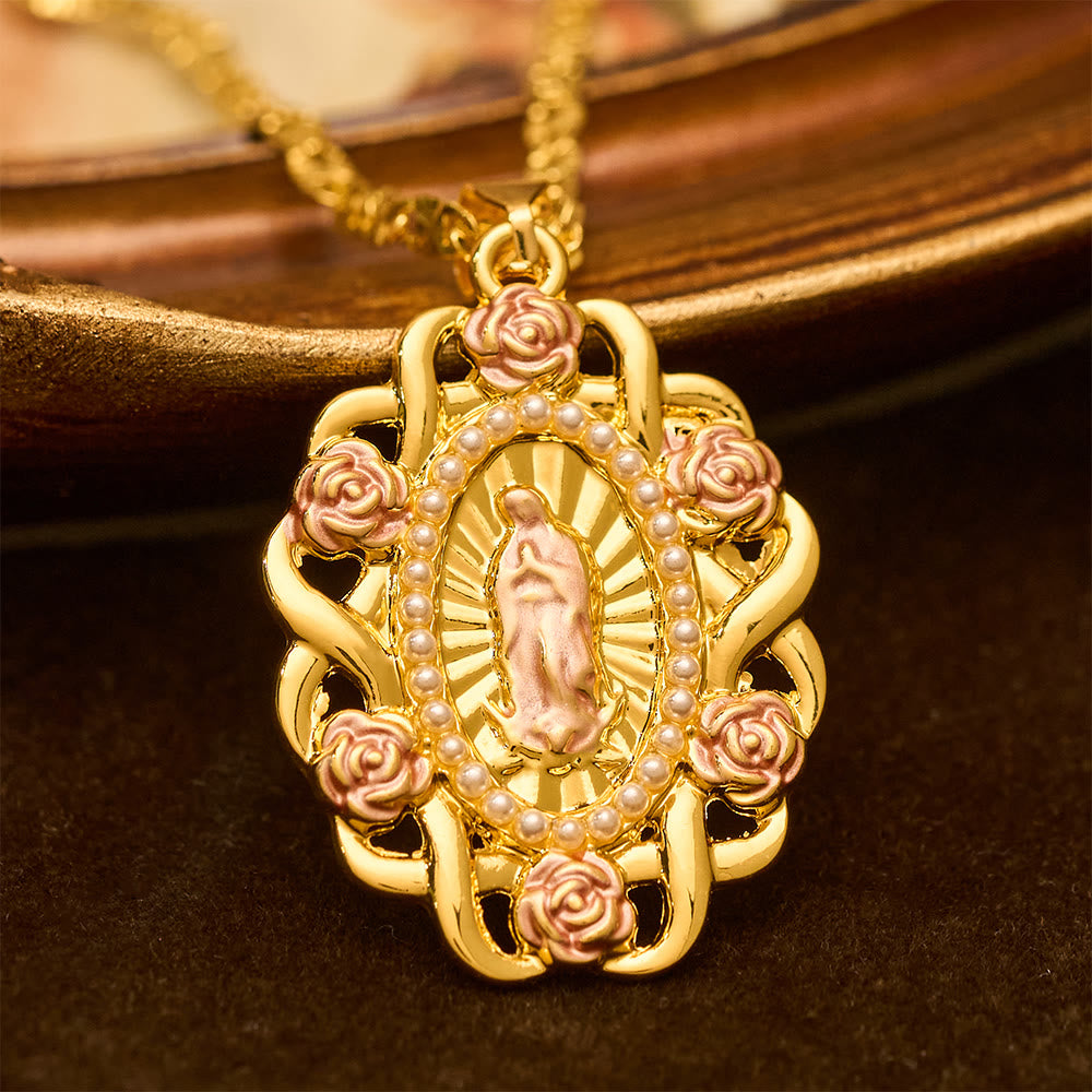 Rose Accent Our Lady Oval Necklace: A Daily Reminder of Her Intercession