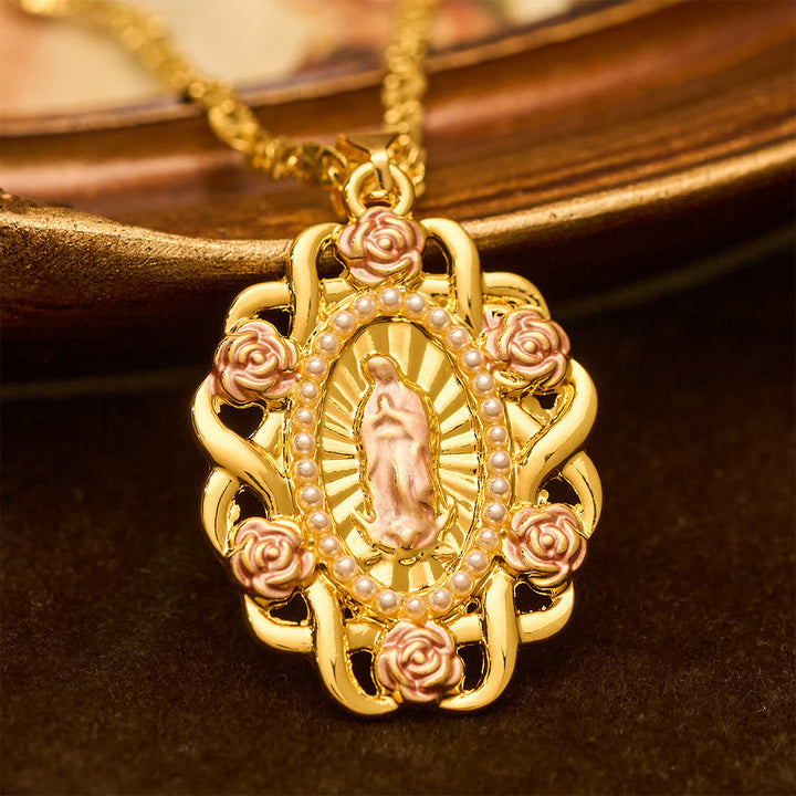 Rose Accent Our Lady Oval Necklace: A Daily Reminder of Her Intercession