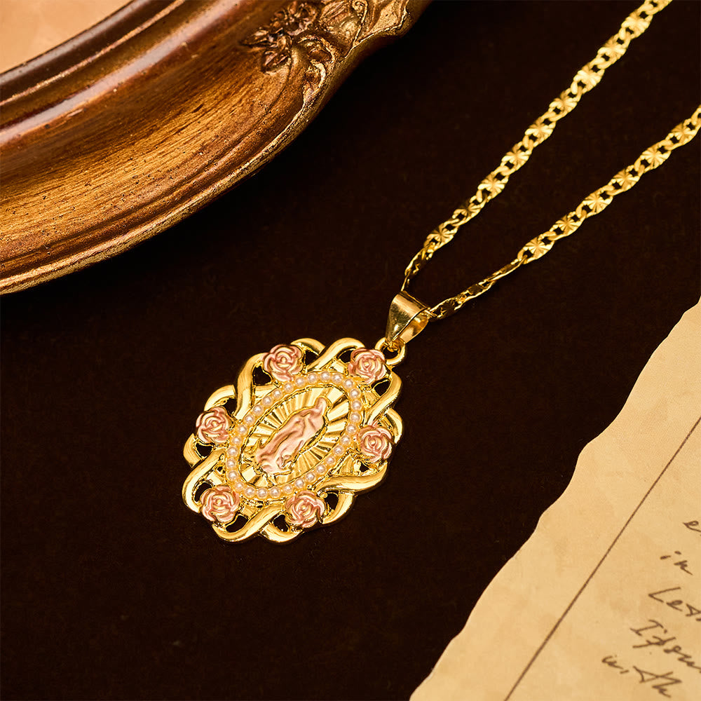 Rose Accent Our Lady Oval Necklace: A Daily Reminder of Her Intercession