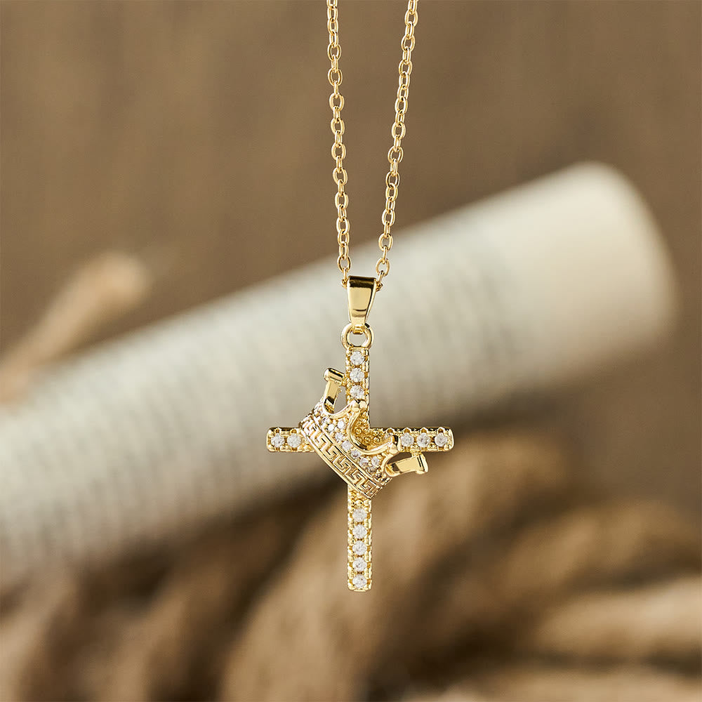Cross & Crown Sparkle Necklace (2 Sizes): Embody Faith and Regal Devotion