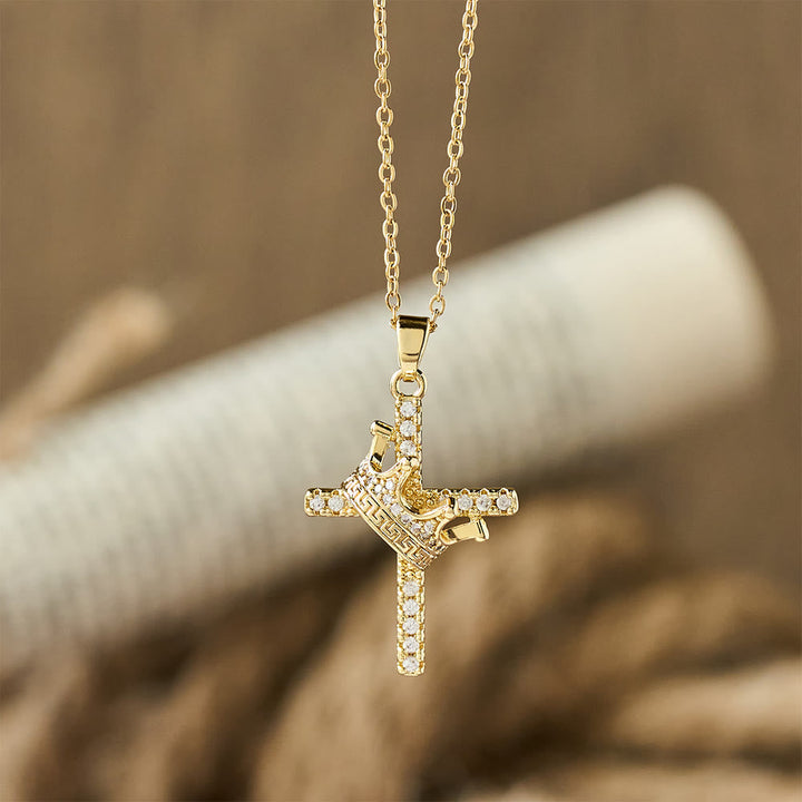 Cross & Crown Sparkle Necklace (2 Sizes): Embody Faith and Regal Devotion