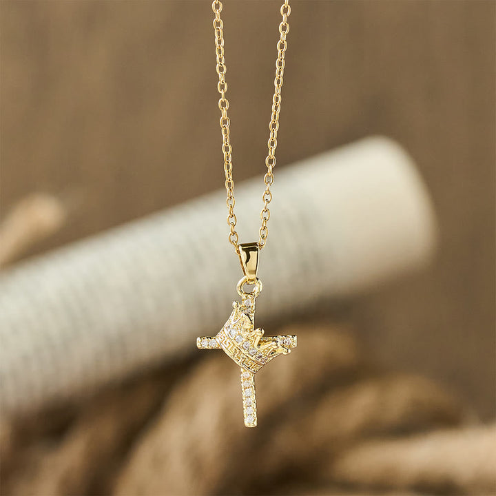 Cross & Crown Sparkle Necklace (2 Sizes): Embody Faith and Regal Devotion