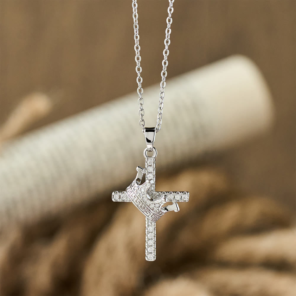 Cross & Crown Sparkle Necklace (2 Sizes): Embody Faith and Regal Devotion