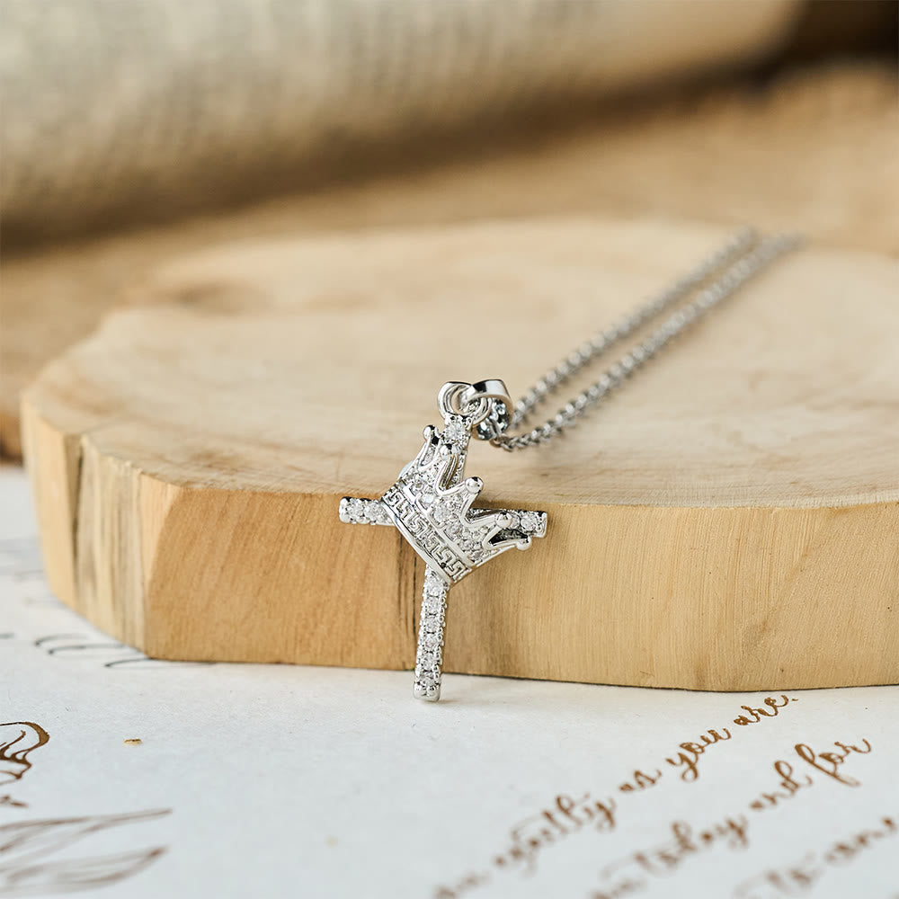 Cross & Crown Sparkle Necklace (2 Sizes): Embody Faith and Regal Devotion