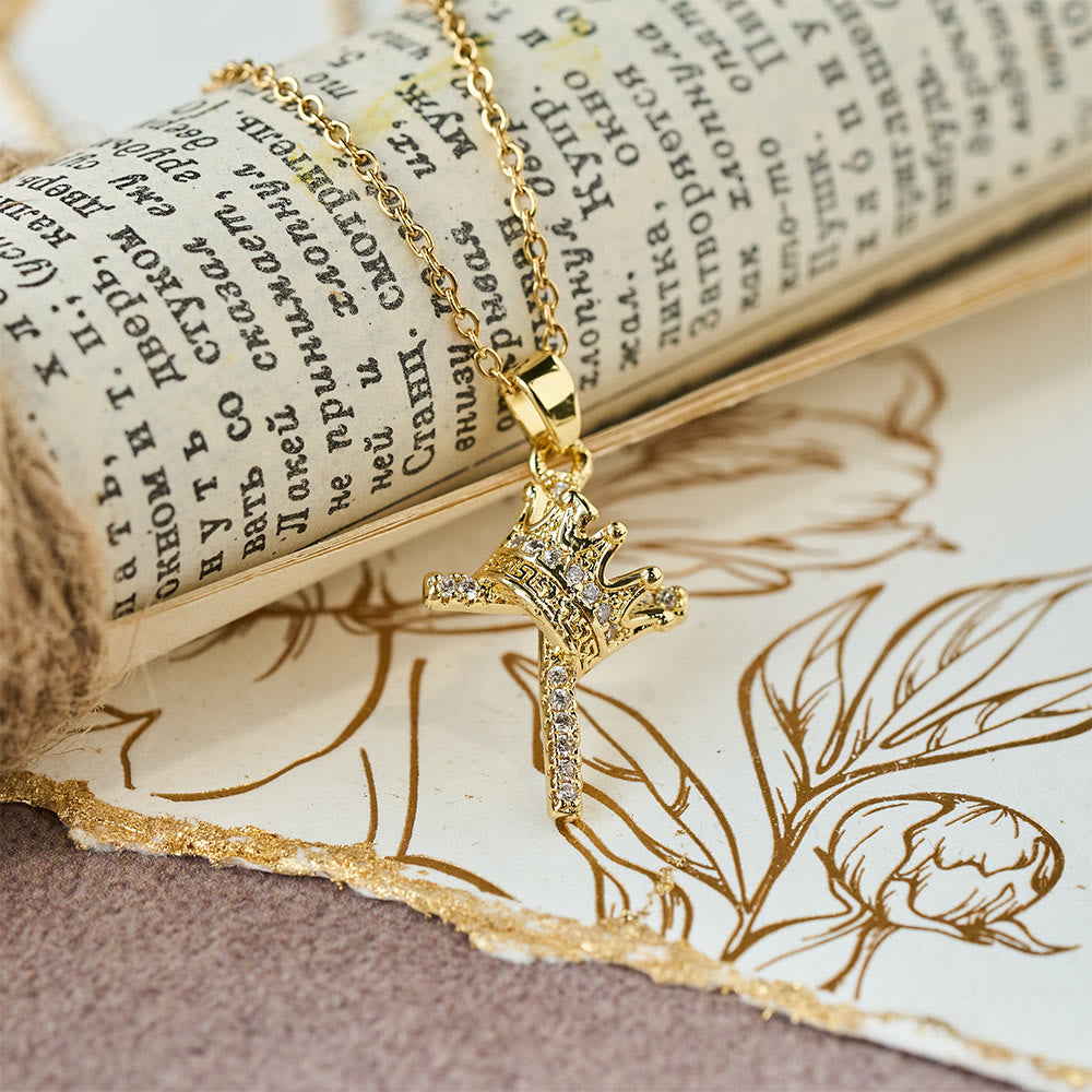 Cross & Crown Sparkle Necklace (2 Sizes): Embody Faith and Regal Devotion