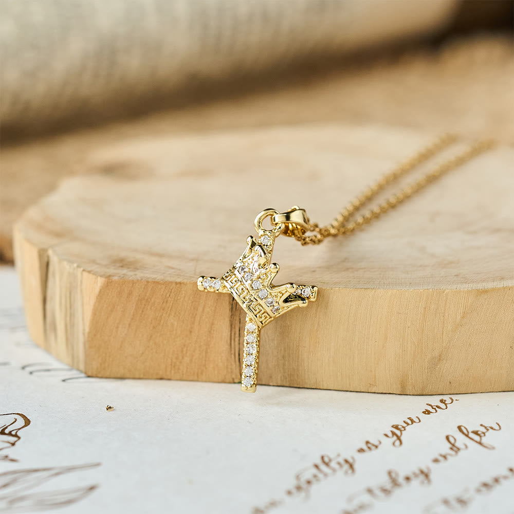 Cross & Crown Sparkle Necklace (2 Sizes): Embody Faith and Regal Devotion