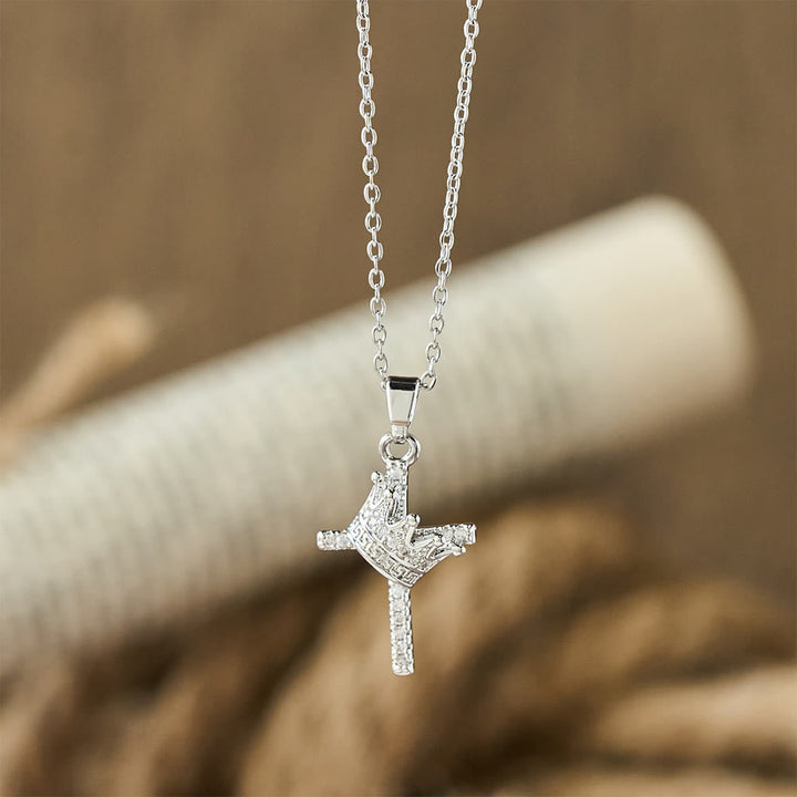 Cross & Crown Sparkle Necklace (2 Sizes): Embody Faith and Regal Devotion