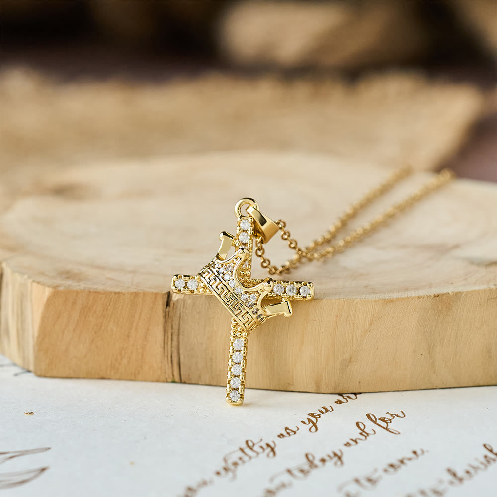 Cross & Crown Sparkle Necklace (2 Sizes): Embody Faith and Regal Devotion