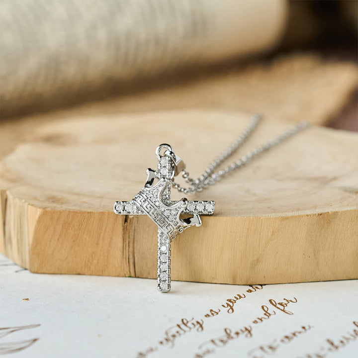 Cross & Crown Sparkle Necklace (2 Sizes): Embody Faith and Regal Devotion