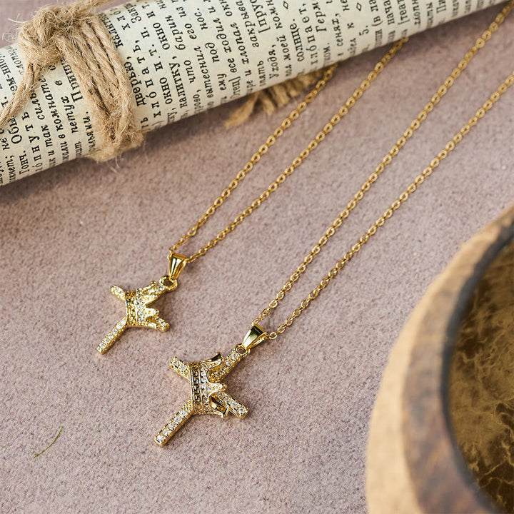 Cross & Crown Sparkle Necklace (2 Sizes): Embody Faith and Regal Devotion