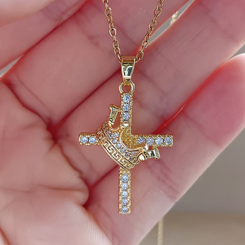 Cross & Crown Sparkle Necklace (2 Sizes): Embody Faith and Regal Devotion