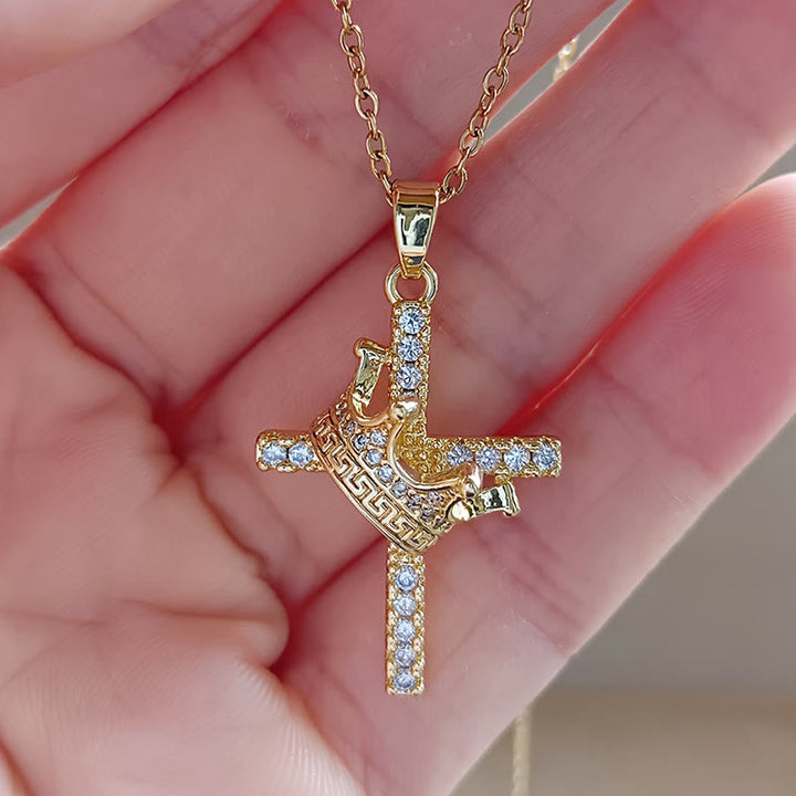 Cross & Crown Sparkle Necklace (2 Sizes): Embody Faith and Regal Devotion