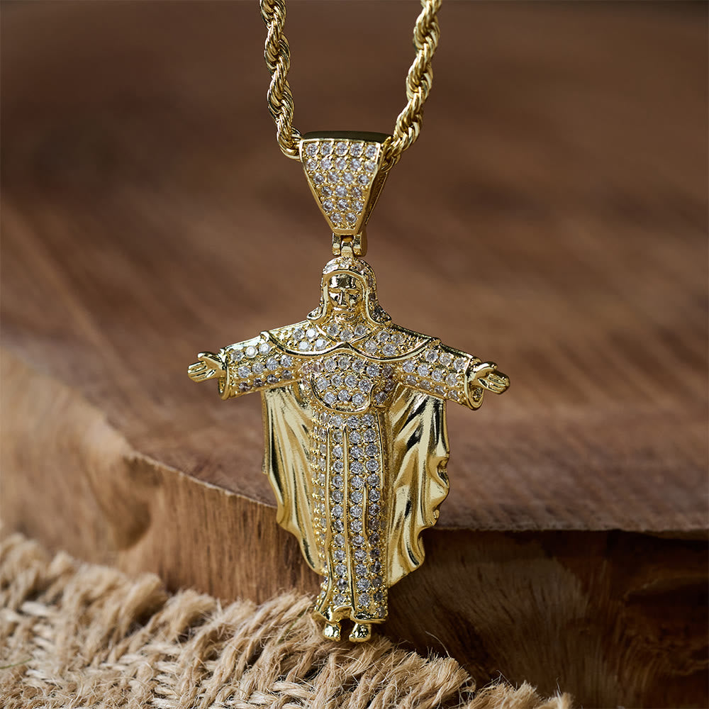 Iced Out Jesus Cross Pendant Necklace with Gift Box: Embody Divine Power and Bold Faith