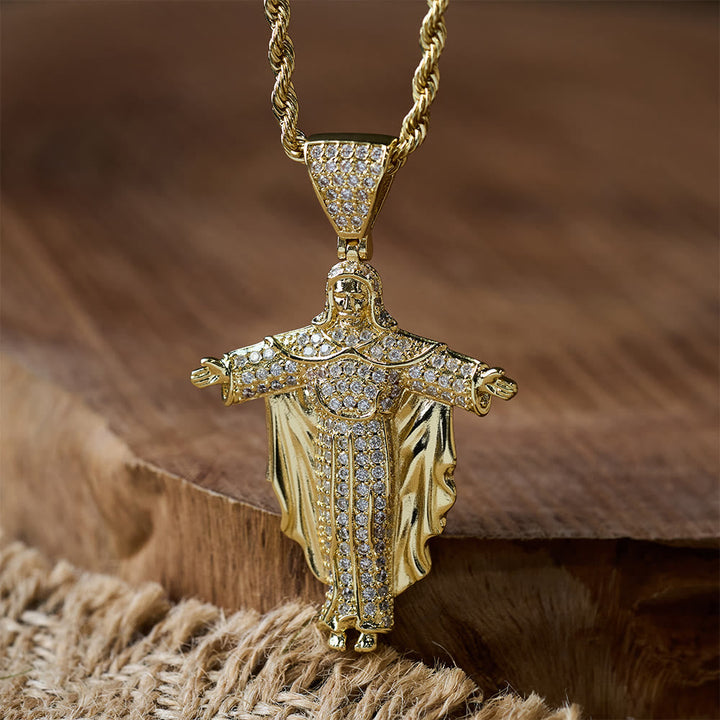 Iced Out Jesus Cross Pendant Necklace with Gift Box: Embody Divine Power and Bold Faith