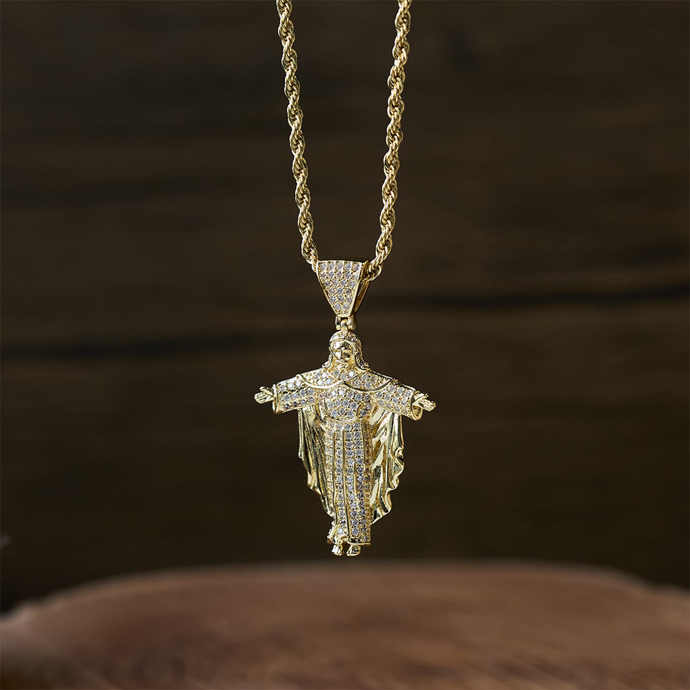 Iced Out Jesus Cross Pendant Necklace with Gift Box: Embody Divine Power and Bold Faith
