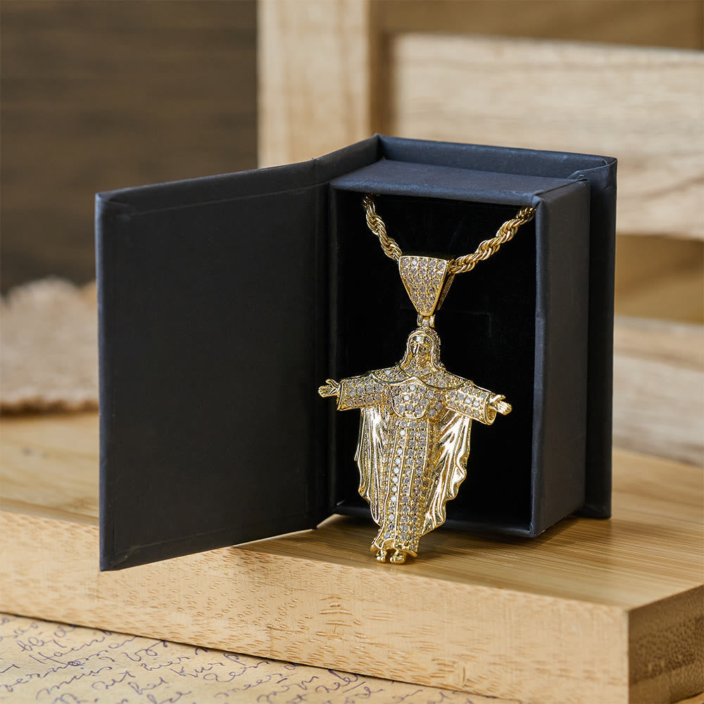 Iced Out Jesus Cross Pendant Necklace with Gift Box: Embody Divine Power and Bold Faith
