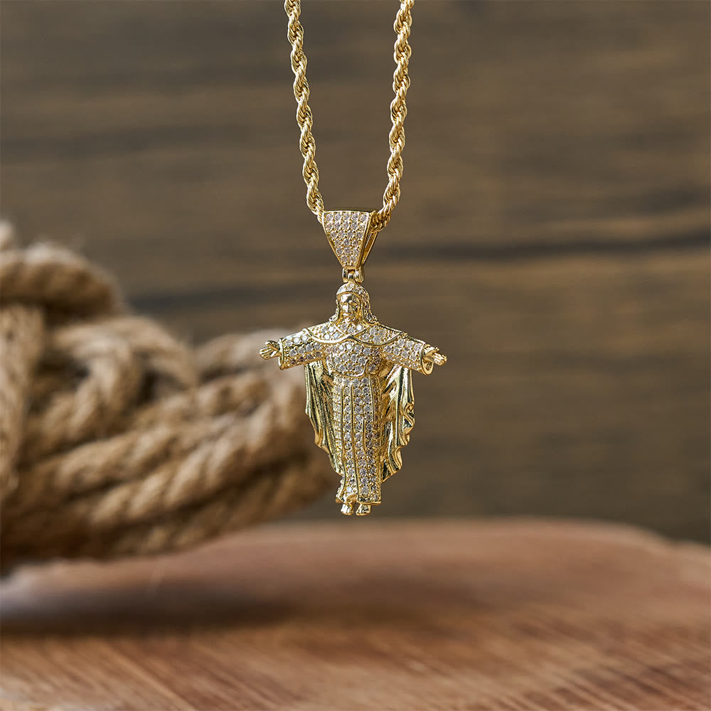 Iced Out Jesus Cross Pendant Necklace with Gift Box: Embody Divine Power and Bold Faith