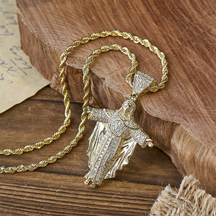 Iced Out Jesus Cross Pendant Necklace with Gift Box: Embody Divine Power and Bold Faith