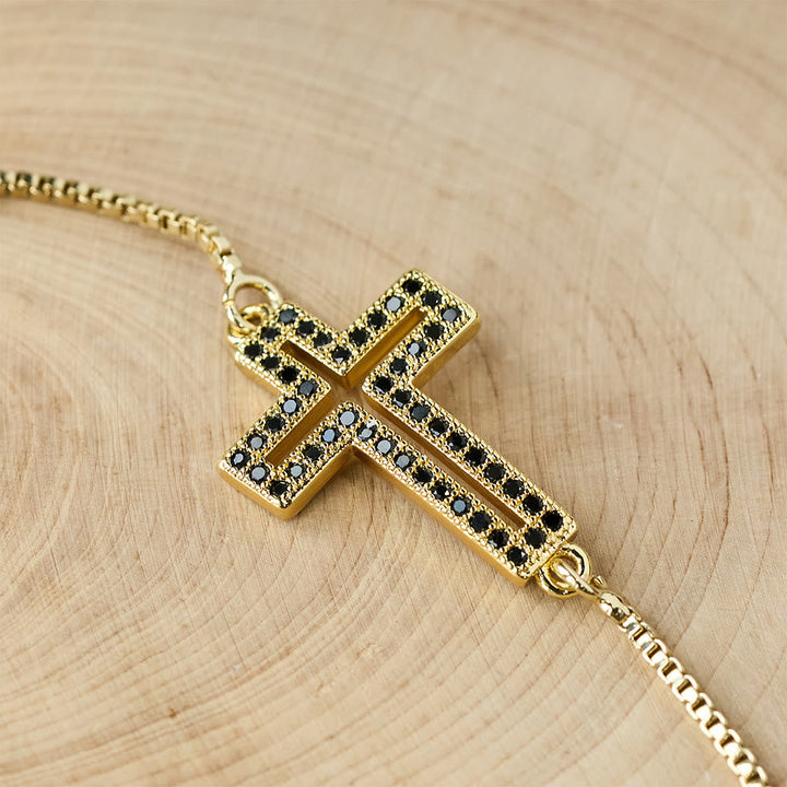 Golden/Silver/Black Zircon Cross Bracelet: Embody the Grace of the Cross