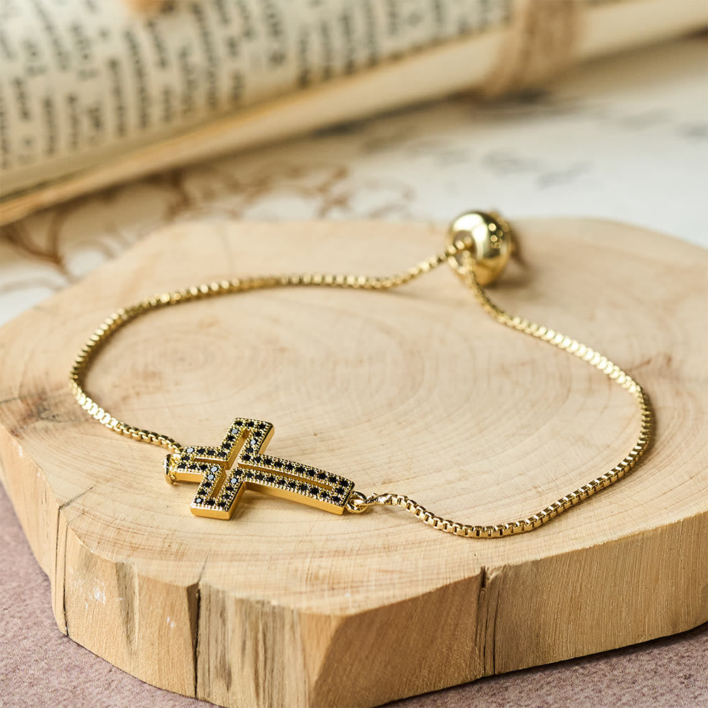 Golden/Silver/Black Zircon Cross Bracelet: Embody the Grace of the Cross