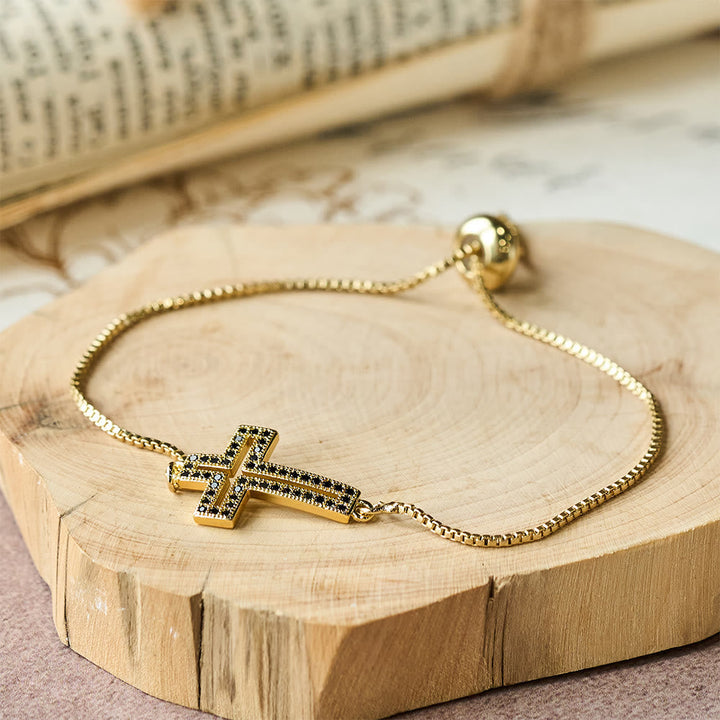 Golden/Silver/Black Zircon Cross Bracelet: Embody the Grace of the Cross
