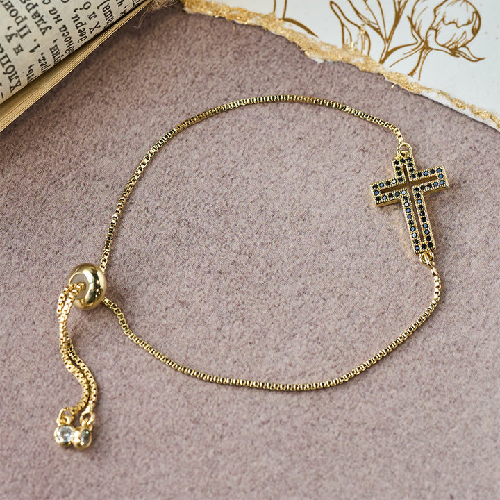 Golden/Silver/Black Zircon Cross Bracelet: Embody the Grace of the Cross