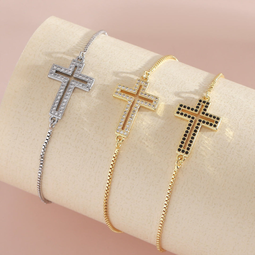 Golden/Silver/Black Zircon Cross Bracelet: Embody the Grace of the Cross