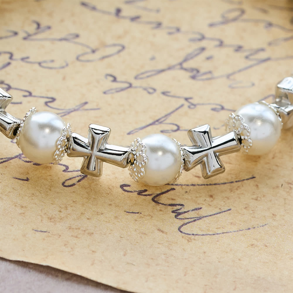 Silver Cross Accent Beaded Bracelet: Embody the Grace of Prayerful Reflection