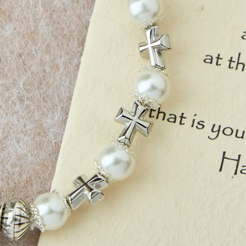 Silver Cross Accent Beaded Bracelet: Embody the Grace of Prayerful Reflection