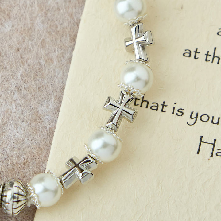 Silver Cross Accent Beaded Bracelet: Embody the Grace of Prayerful Reflection
